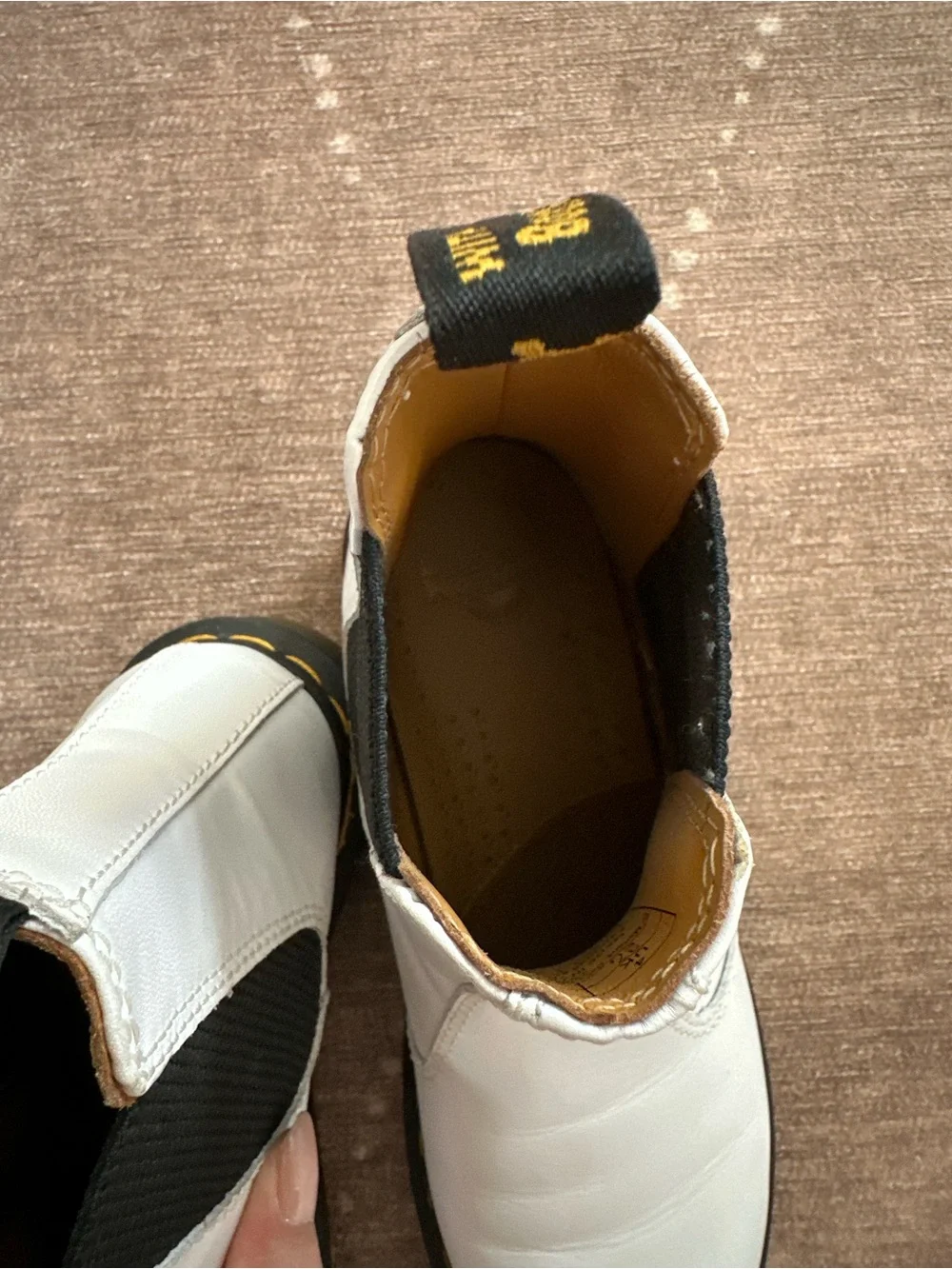 Dr. Martens White Leather Chukka Boots with Black Elastic Panels